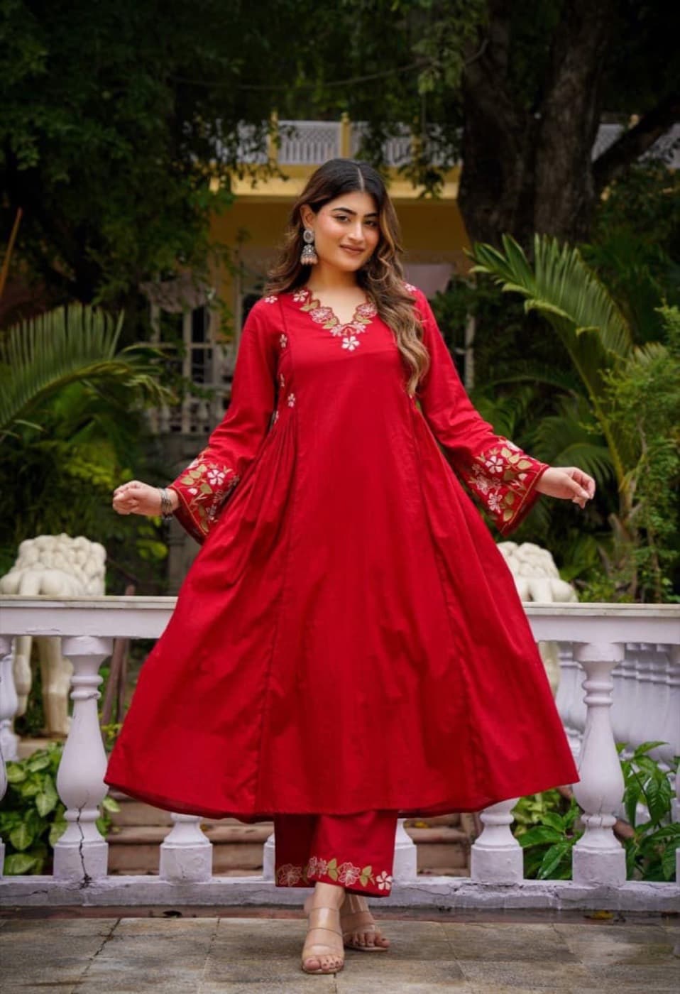 Ruby Red Embroidered A-Line Set, view 2