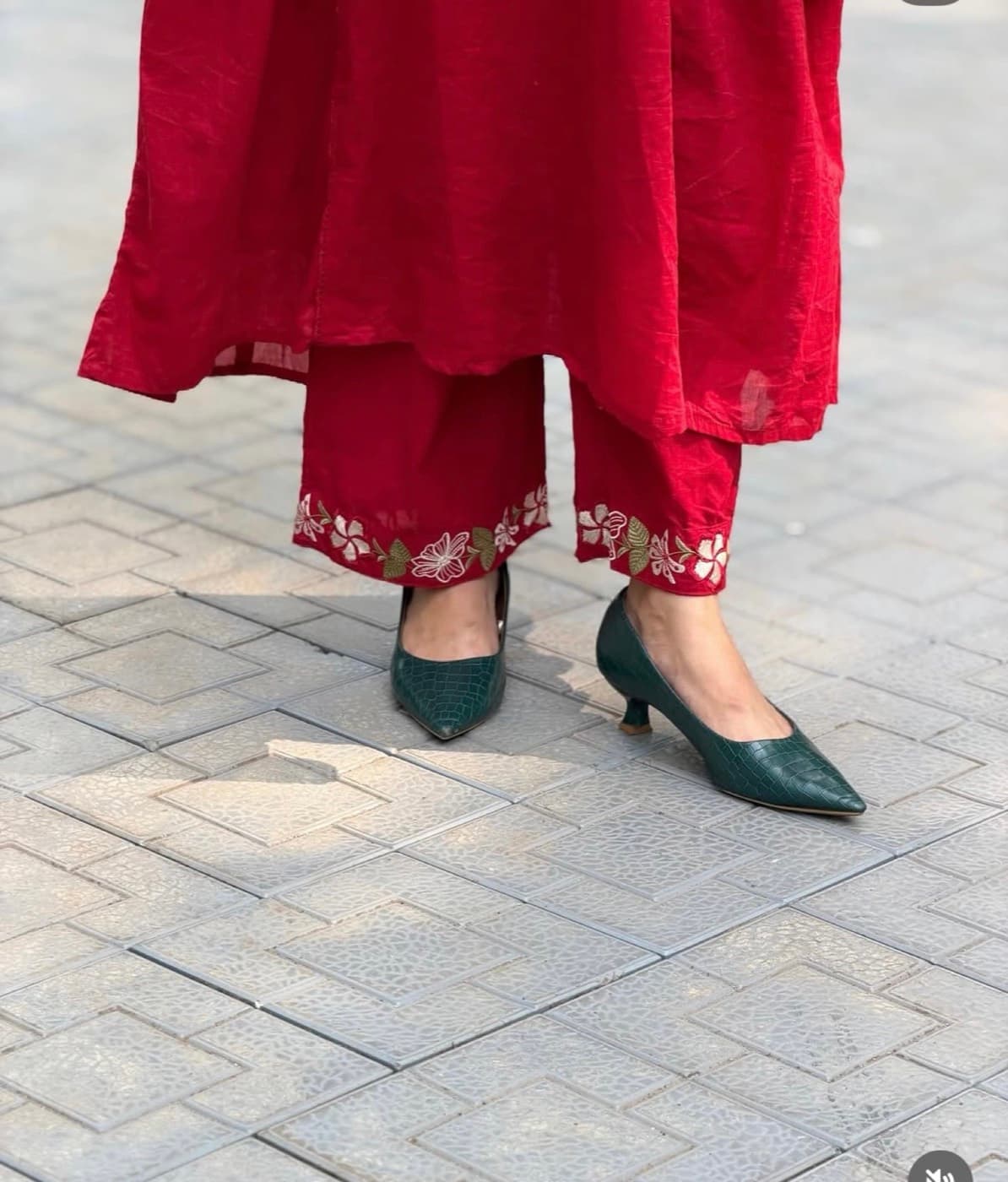 Ruby Red Embroidered A-Line Set, view 4