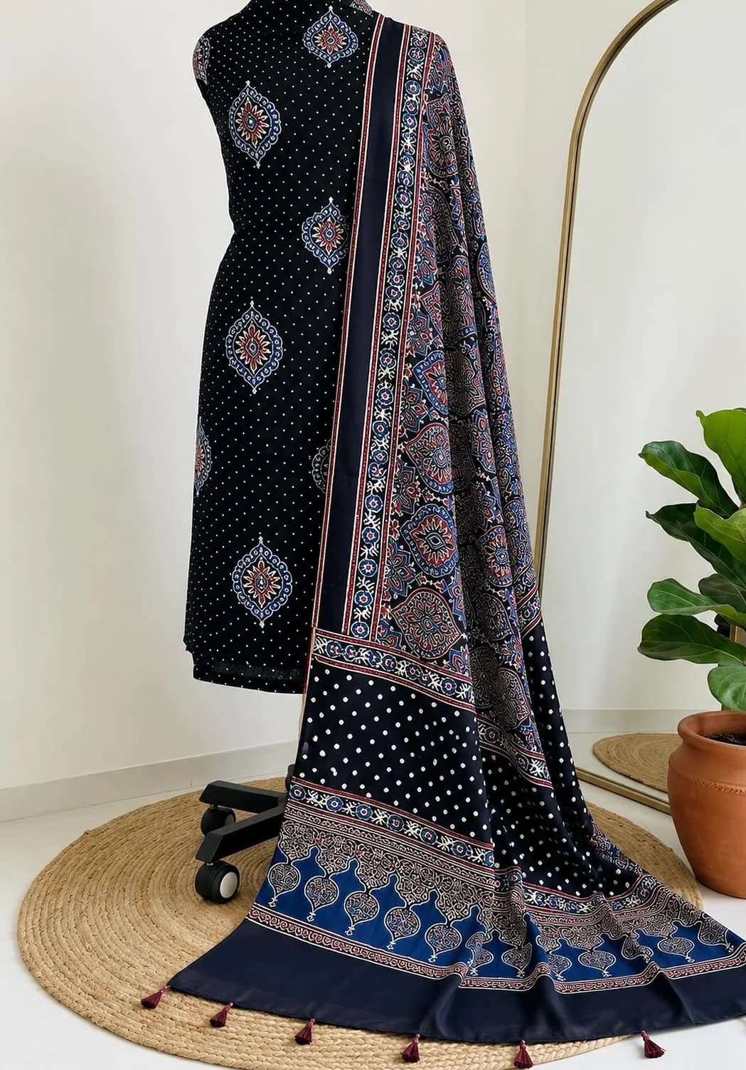 Midnight Printed Modal Silk Unstitched Set